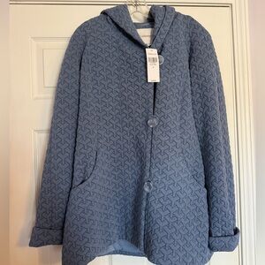 Coldwater Creek Textured Blue Pea Coat Hooded Jacket